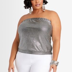 Ashley Stewart Silver & Black Metallic Tube Top